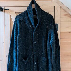 Bonobos Wool Thick Knit Button Cardigan Classic Black Men's Large Collar Chunky